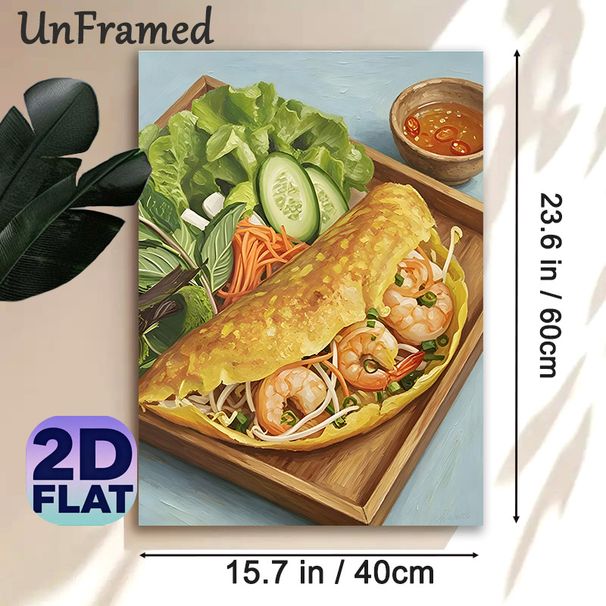 Vietnamese Shrimp Crepe Painting Poster, Vibrant Realistic Oil Painting Style Poster, Detailed Savory Food Artwork Ideal For Restaurant, Kitchen_maomaolike.com