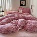 Wholesale French Leopard Print Pom-Pom Lace Milk Velvet Autumn Winter Double-Sided Warm Coral Fleece Four-Piece Set_maomaolike.com