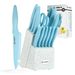 Kitchen Knife Set With Block, 14 Piece BLUE Non-Stick Paint Coating Stainless Steel Knives Set, Anti-Rust And Dishwasher Safe, 12 Knives With Kitchen Shears And Block_maomaolike.com