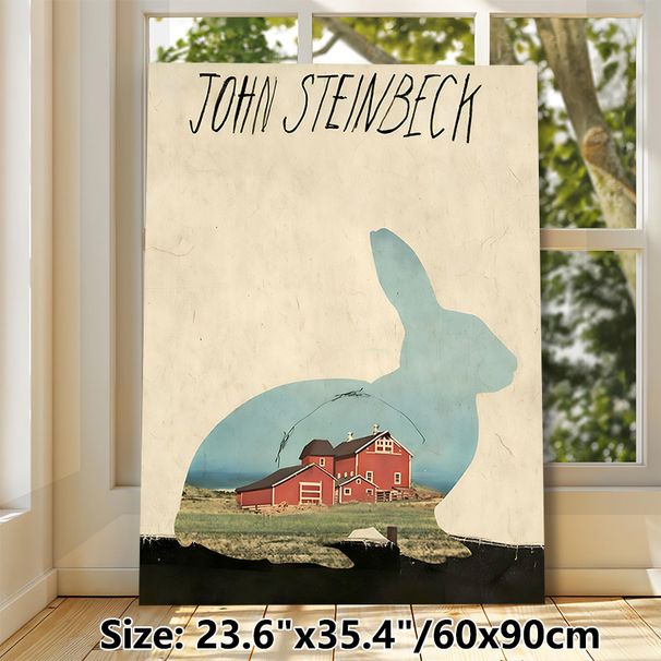 John Steinbeck Farm Rabbit Painting Poster, Vintage Rabbit Silhouette With Red Farm Scene Poster, Retro Literary-inspired Decor For Home Study, Living_maomaolike.com