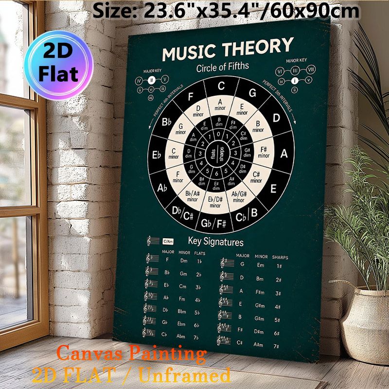 Music Theory Circle Of Fifths Painting Poster, Vintage-style Detailed Music Theory Chart Poster, Practical Music Learning Reference, Suitable For_maomaolike.com