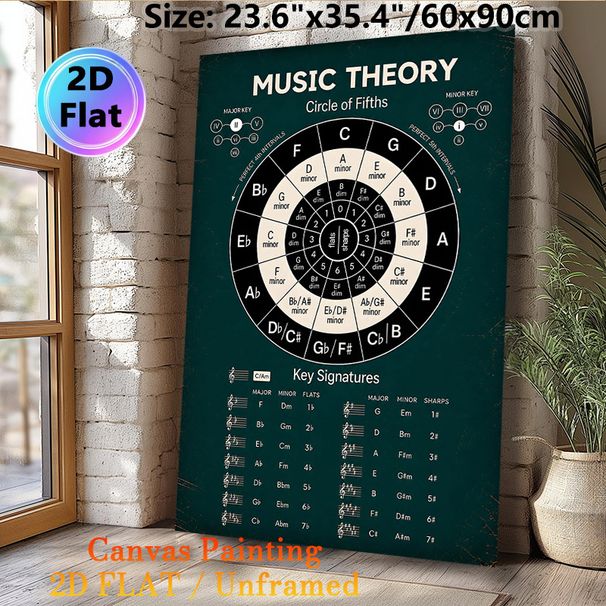 Music Theory Circle Of Fifths Painting Poster, Vintage-style Detailed Music Theory Chart Poster, Practical Music Learning Reference, Suitable For_maomaolike.com