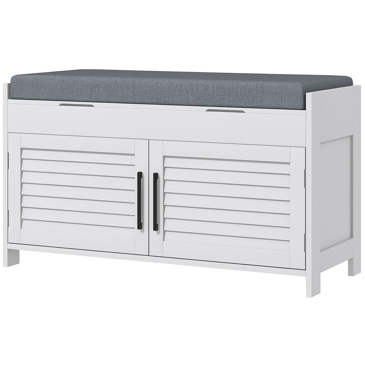 Shoe Storage Bench, Modern Entryway Bench With Cushion, Hidden Compartments, Adjustable Shelves, Shutter Doors, White_maomaolike.com