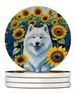 Samoyed In Sunflowers Large Sandstone Coasters Pack Of 4 Absorbent Round Coasters Decor Gifts For Men Or Women, 4 In, Multicolor_maomaolike.com
