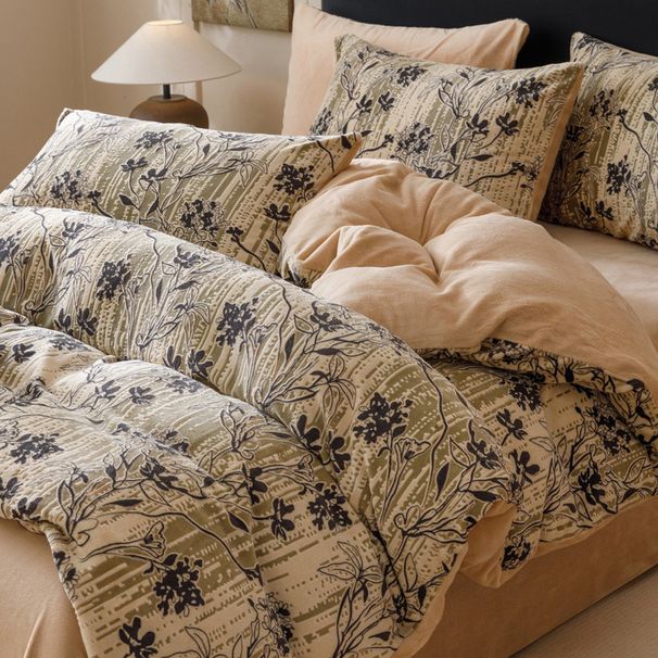 Thickened Milk Velvet Four-Piece Quilted Cover Set New Chinese Style Bed Sheet Blanket Bedding Factory Wholesale_maomaolike.com