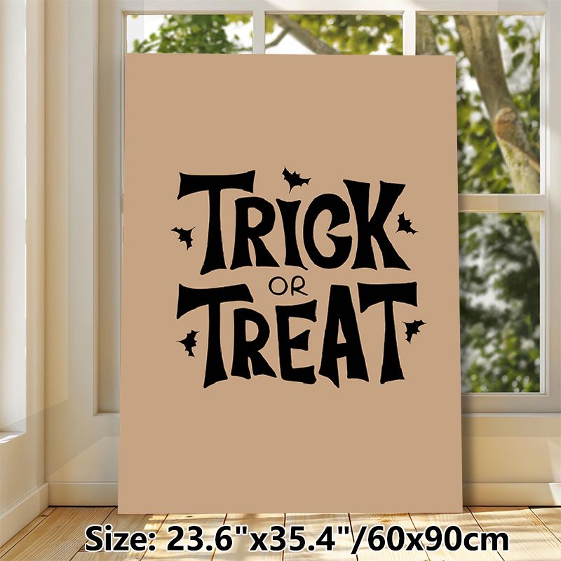 Halloween Trick Or Treat Painting Poster, Minimalist Retro Typographic Poster, Bold Black Text With Bat Accents On Warm Tone, Adds Festive Halloween_maomaolike.com