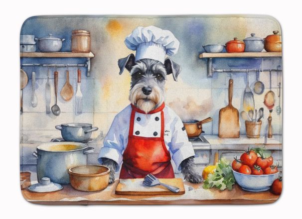 Schnauzer The Chef Memory Foam Kitchen Mat Machine Washable Anti-Fatigue Mat Cushion Comfort Bath Mat Or Kitchen Rug_maomaolike.com