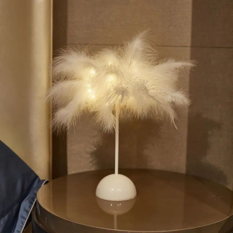 Night Light Girly Plug-in Bedroom Dormitory Creative Feather Internet Celebrity Decoration Room Decoration Lamp_maomaolike.com