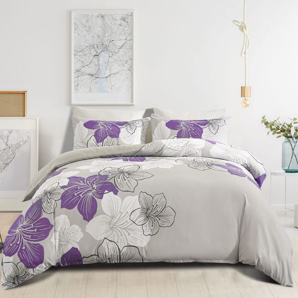 Soft Fiber Floral Pattern Breathable Three Piece Bedding Set Quilt Duvet Cover_maomaolike.com