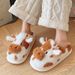 Women's Winter Warm Cartoon Cow Closed Toe Non Slip Furry House Shoes Women Indoor Bedroom Thick Sole Plush Slippers_maomaolike.com