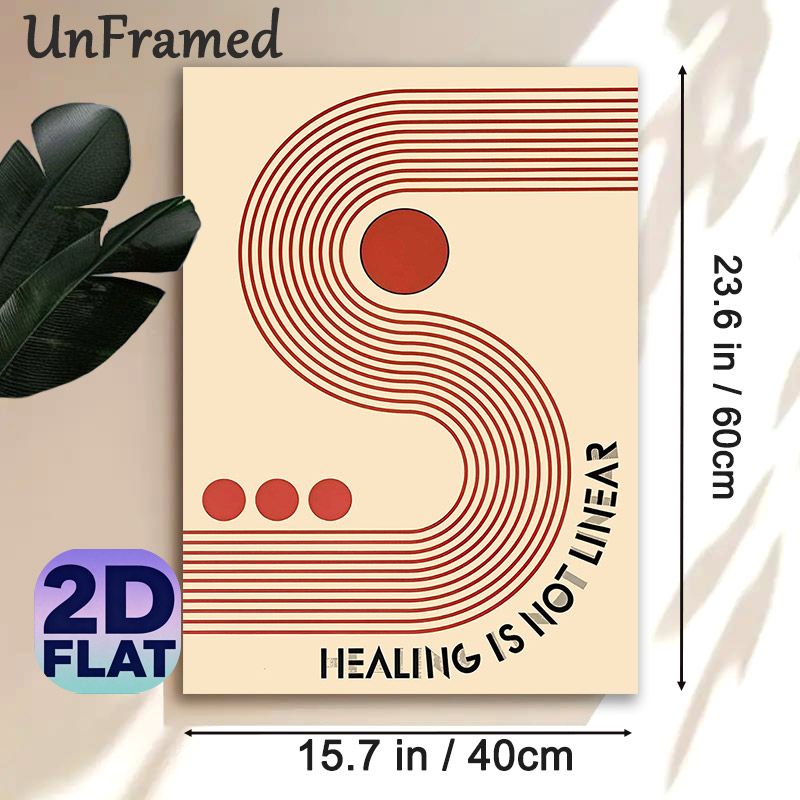 Healing Themed Painting Poster, Minimalist Red Geometric Curved Line & Circle Poster, Inspirational "Healing Is Not Linear" Art, Suitable For Bedroom_maomaolike.com