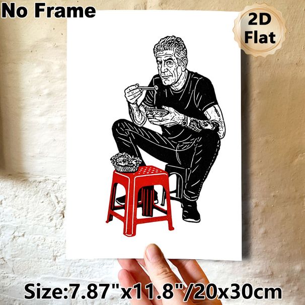 Man Eating Noodles Painting Poster, Bold Graphic Monochrome With Red Accent Poster, Unique Culinary-themed Decor Ideal For Kitchen And Dining Area_maomaolike.com