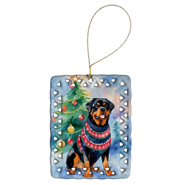 Rottweiler Christmas Porcelain Ornament Christmas Tree Hanging Decorations For Home Christmas Holiday, Rectangle, Gift, Multicolor_maomaolike.com