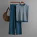Women's Clothing Fashion suit for women, new sleeveless striped sweater top, two piece suit, high waist straight wide leg pants_maomaolike.com