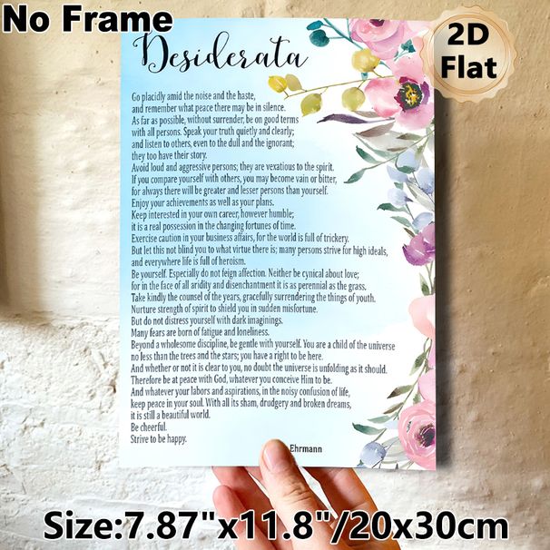 Desiderata Inspirational Quote Painting Poster, Soft Watercolor Floral Border Poster, Uplifting Text Design As A Gentle Daily Reminder, Suitable For_maomaolike.com