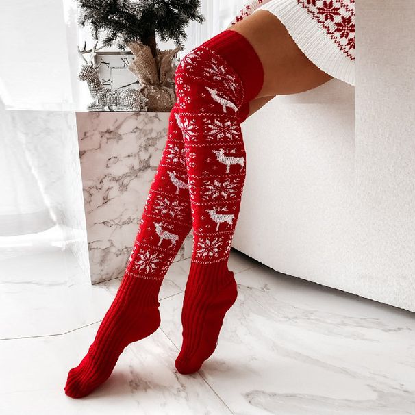 Christmas Autumn and Winter Snowflake Elk Long Knitted Over the Knee Stacked Socks Women 020_maomaolike.com