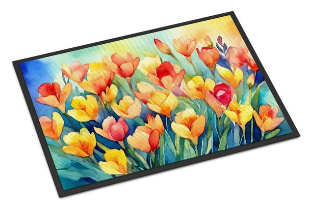Freesias In Watercolor Doormat Front Door Mat Indoor Outdoor Rugs For Entryway, Non Slip Washable Low Pile, 24H X 36W_maomaolike.com