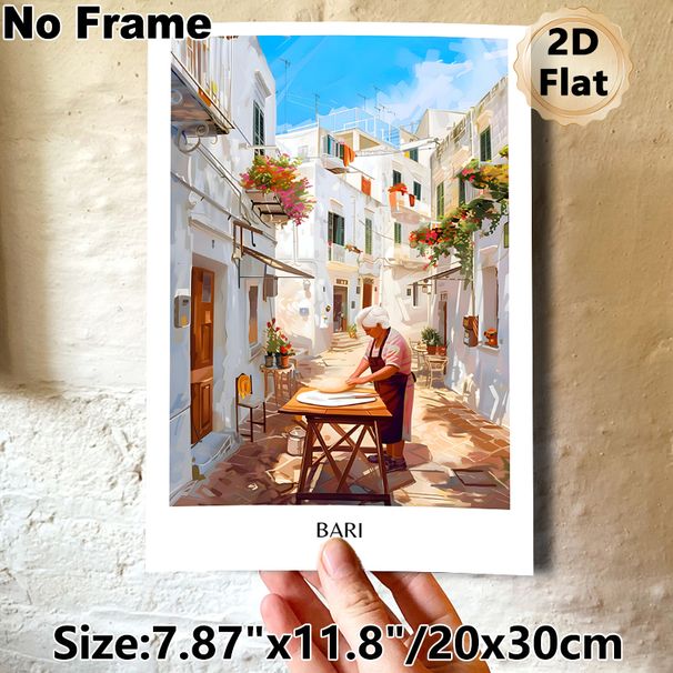 Bari Italy Townscape Painting Poster, Warm Vibrant Illustrated Mediterranean Alley Scene Poster, Captures Cozy Local Daily Life, Ideal For Living_maomaolike.com