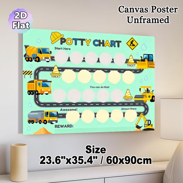 Potty Chart Painting Poster, Vibrant Cartoon Construction Vehicle Themed Poster, Practical Aid For Tracking Potty Training Progress, Ideal For_maomaolike.com