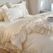 French Cream Style All-Cotton Ruffled Bedding Set Princess Pure Cotton Light Luxury Lace Duvet Cover Fairy Bed Skirt_maomaolike.com