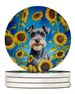 Schnauzer In Sunflowers Large Sandstone Coasters Pack Of 4 Absorbent Round Coasters Decor Gifts For Men Or Women, 4 In, Multicolor_maomaolike.com