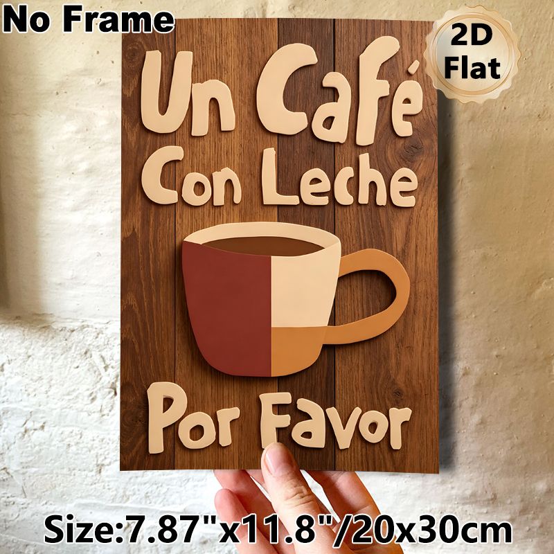 Coffee Themed Painting Poster, Warm-toned Retro Style Poster, Color-blocked Coffee Cup With Spanish Coffee Wording, Adds Cozy Atmosphere Ideal For_maomaolike.com