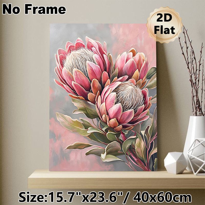 Protea Flower Painting Poster, Vibrant Textured Floral Poster, Elegant Botanical Artwork Featuring Pink Protea Blooms, Ideal For Living Room And_maomaolike.com