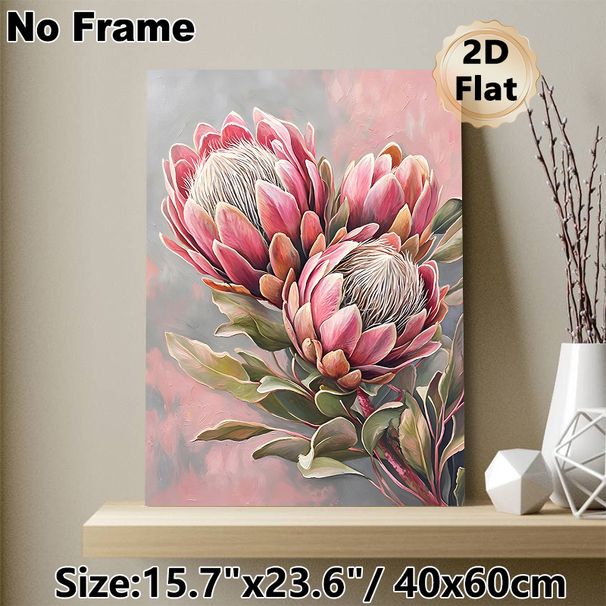 Protea Flower Painting Poster, Vibrant Textured Floral Poster, Elegant Botanical Artwork Featuring Pink Protea Blooms, Ideal For Living Room And_maomaolike.com