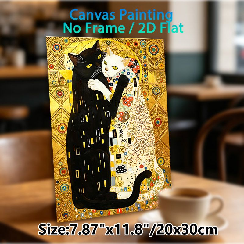 Embracing Black & White Cats Painting Poster, Gilded Ornate Art Style Poster, Vibrant Decorative Artwork Ideal For Living Room, Bedroom Wall Decor_maomaolike.com