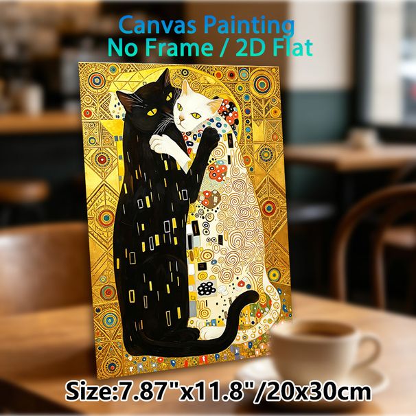 Embracing Black & White Cats Painting Poster, Gilded Ornate Art Style Poster, Vibrant Decorative Artwork Ideal For Living Room, Bedroom Wall Decor_maomaolike.com