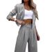 Women's Clothing temperament casual striped short lapel suit straight pants suit_maomaolike.com