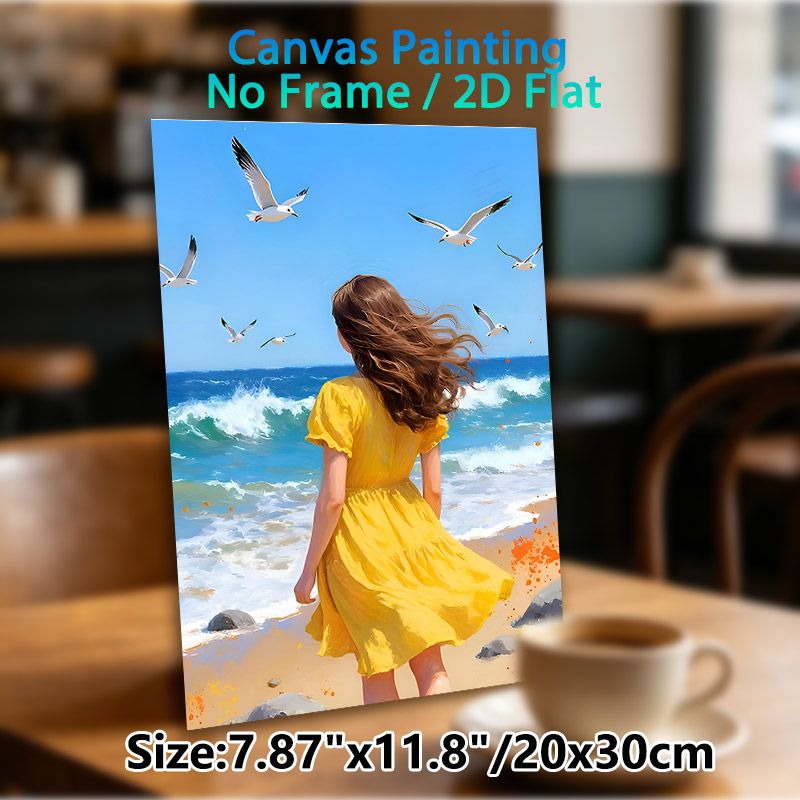 Seaside Girl Painting Poster, Vivid Oil-style Coastal Scene Poster, Calming Ocean View With Flying Seagulls, Ideal For Bedroom, Living Room And_maomaolike.com
