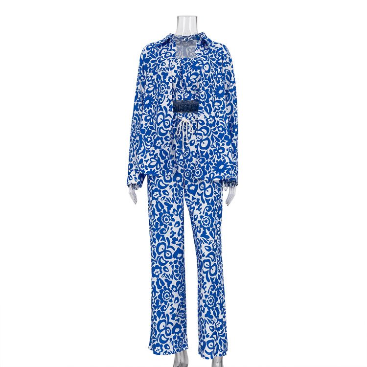 Women's Clothing new long sleeve shirt tube top high waist trousers suit Foreign Trade printing fashion _maomaolike.com