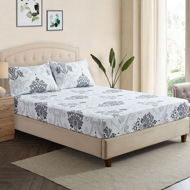 Gray And White Floral Perris Cover Polyester Skin Friendly Bed Mattress Protector Fitted Sheet_maomaolike.com