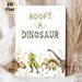 Adopt A Dinosaur Themed Painting Poster, Soft Watercolor Style Cute Party Dinosaurs With Floral Decor Poster, Charming Playful Design Ideal For Party_maomaolike.com