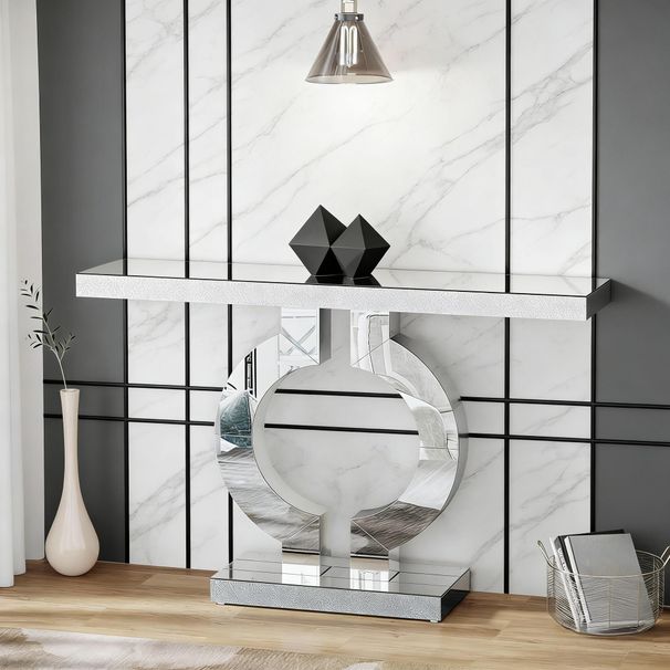 Mirrored Console Table, Modern Silver Sofa Table With O-Shaped BaseS_maomaolike.com