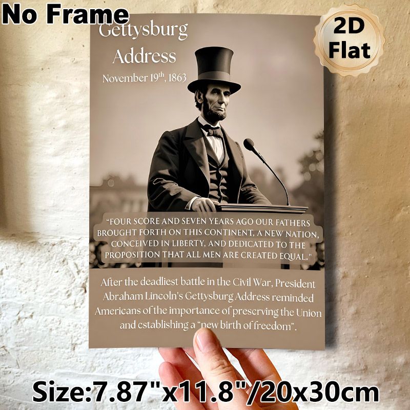 Gettysburg Address Painting Poster, Vintage Sepia-toned Historical Speech Scene Poster, Features Classic Address Excerpt, Ideal For Study_maomaolike.com