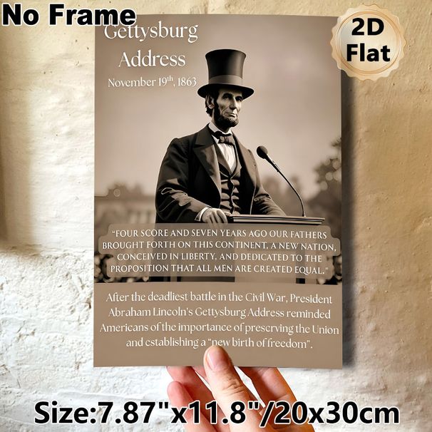 Gettysburg Address Painting Poster, Vintage Sepia-toned Historical Speech Scene Poster, Features Classic Address Excerpt, Ideal For Study_maomaolike.com
