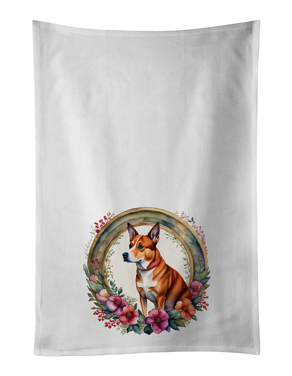 Basenji And Flowers Kitchen Towel Set Of 2 White Dish Towels Decorative Bathroom Hand Towel For Hand, Face, Hair, Yoga, Tea, Dishcloth, 19 X 28", White_maomaolike.com