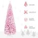 7.5' Tall Unlit Snow Flocked Artificial Christmas Tree Slim Pencil Xmas Tree With Pine Shape And Realistic Branches, Pink_maomaolike.com