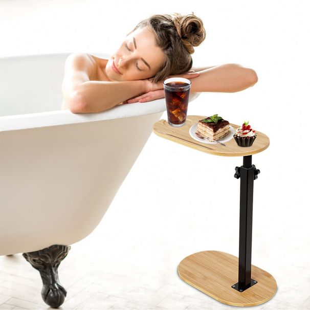 1Pc C-Shaped Bathtub Tray Table With Adjustable Height 360Degree Rotatable Desktop Freestanding Bath Caddy Against Wall Couch Bed Sofa Side Table_maomaolike.com