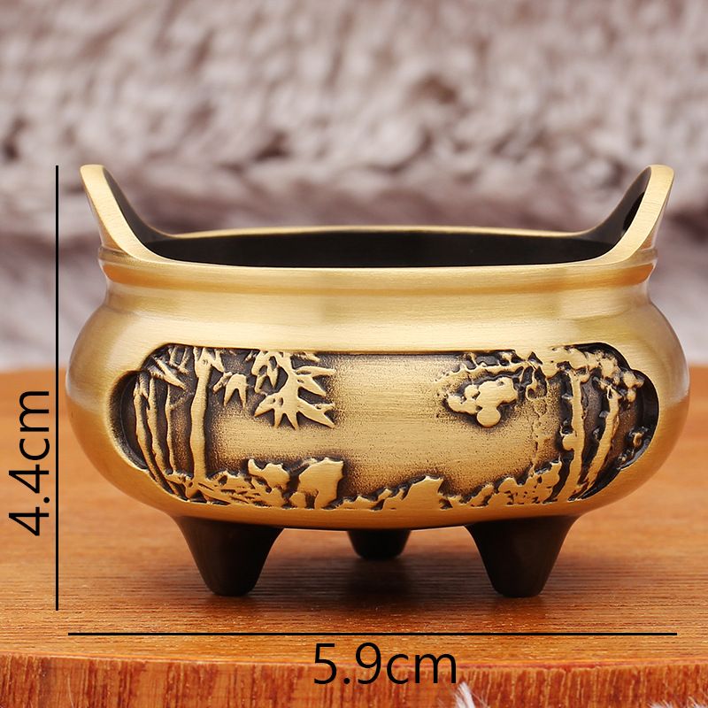 Brass Carved Bridge Ear Indoor Ancestor Hall Offering High Holder Stick Sandalwood Incense Burner Metal Craft Ornament_maomaolike.com