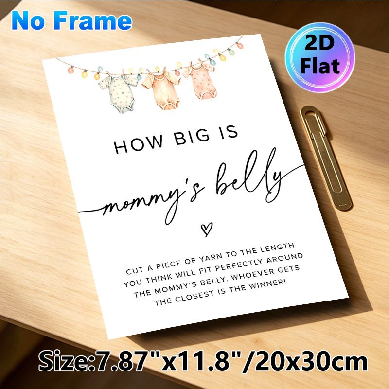 Baby Shower "How Big Is Mommy's Belly" Painting Poster, Delicate Watercolor Onesies & String Lights Poster, Interactive Game Prop Ideal For Baby_maomaolike.com
