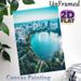 Urban Lakeside Cityscape Painting Poster, Vibrant Aerial View Modern City With Lake & Fountain Poster, Serene Urban Scenery Ideal For Home Office_maomaolike.com