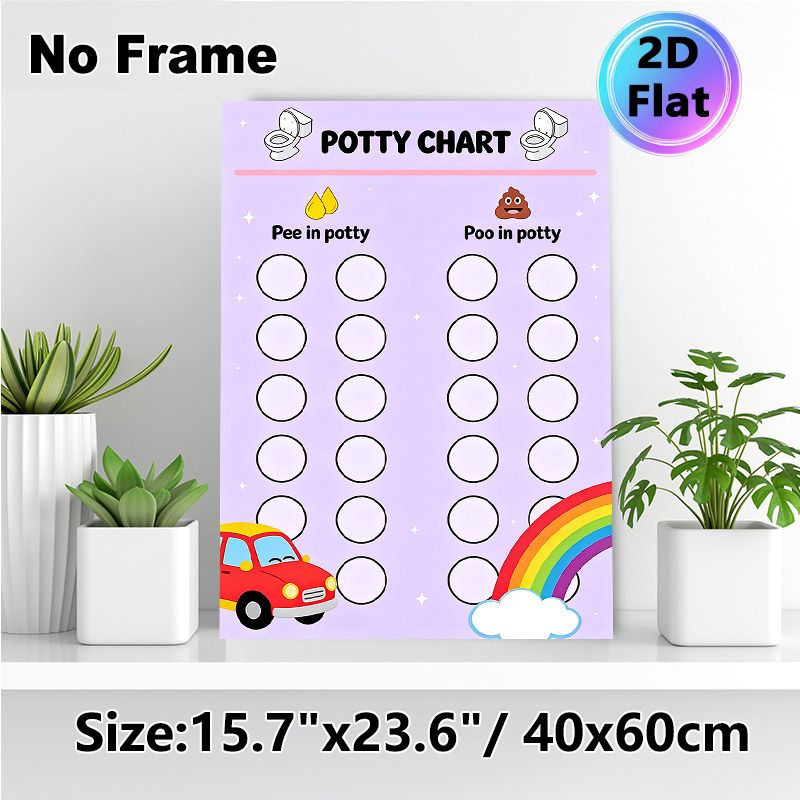 Potty Chart Painting Poster, Cute Cartoon Style Lavender Poster With Rainbow & Car Graphics, Practical Tool To Track Toilet Training Progress, Ideal_maomaolike.com