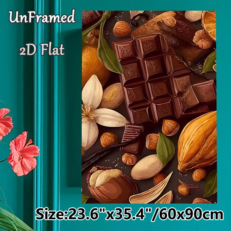 Chocolate & Nut Gourmet Painting Poster, Rich-toned Realistic Food Illustration Poster, Appetizing Food-themed Decor Ideal For Kitchen, Dining Room_maomaolike.com