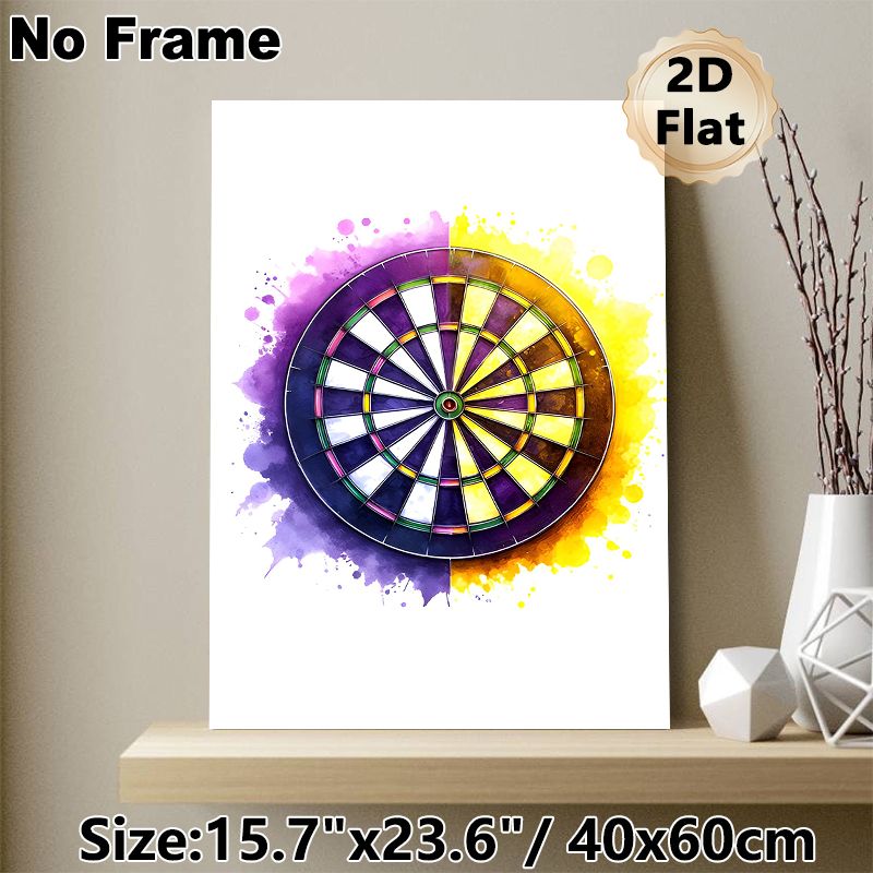 Dartboard Themed Painting Poster, Vibrant Watercolor Splash Style Dartboard Poster, Eye-catching Sports Decor Ideal For Game Room, Lounge Space_maomaolike.com