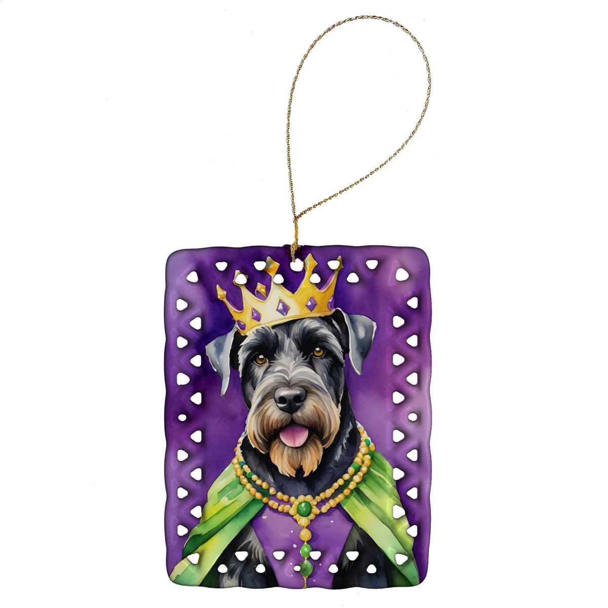 Giant Schnauzer King Of Mardi Gras Porcelain Ornament Christmas Tree Hanging Decorations For Home Christmas Holiday, Rectangle, Gift, Multicolor_maomaolike.com