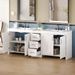 CREASION 84" White Double-Sink Bathroom Vanity: 2 Ceramic Sinks, Quartz Top, Adjustable Shelves, 3 Drawers, Silver Handles, Soft Close Hinges_maomaolike.com