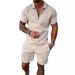 Men's Fashion Casual Suit 3D Printed Zipper Short Sleeve Polo Shirt Shorts 2-Piece Set_maomaolike.com